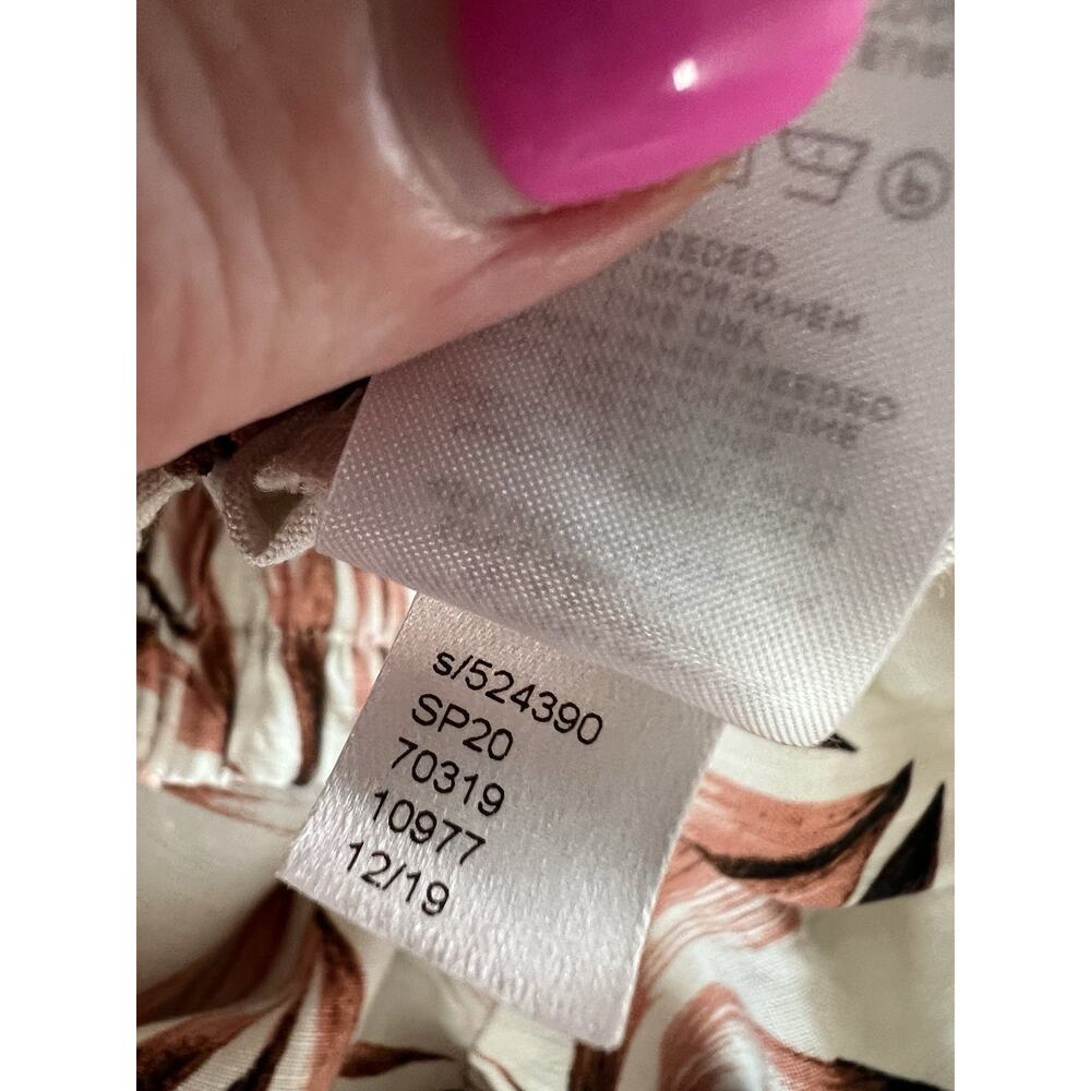 ANN TAYLOR Linen Blend Pearl Sand Tropical Leaf Print Tie Waist Midi Skirt Sz S - Picture 9 of 11